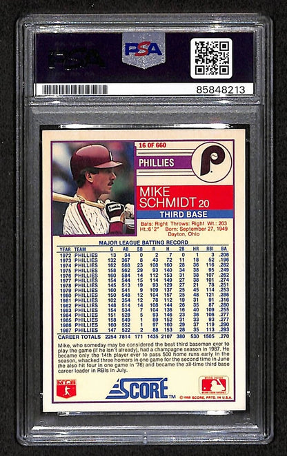 Mike Schmidt 1988 Score Card #16 Phillies HOF Signed PSA/ DNA Auto GEM 10 209364