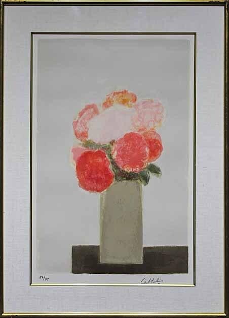 Bernard Cathelin "Pink And Violet Hydrangeas" Original Lithograph Signed Ed75