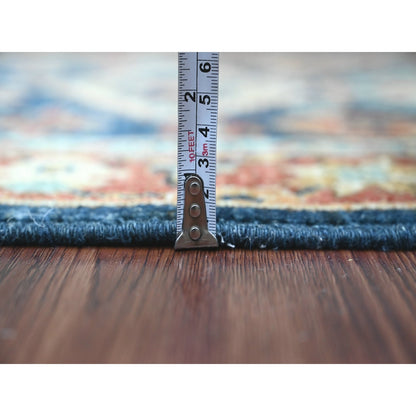 2'7"X8' Yale Blue Peshawar Karjihooz Design Wool Hand Knotted Runner Rug