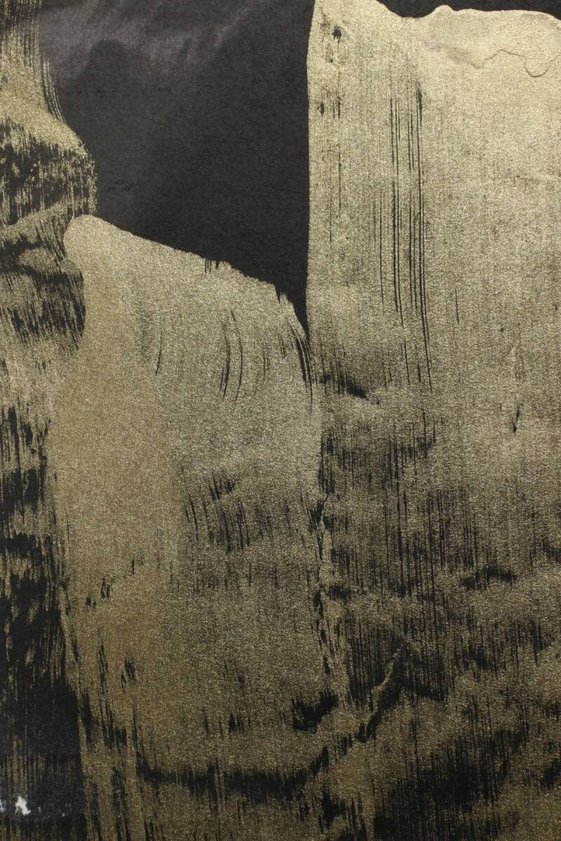 Hiroko Koshino Original Abstract Painting Gold & Black Signed Japanese Artist