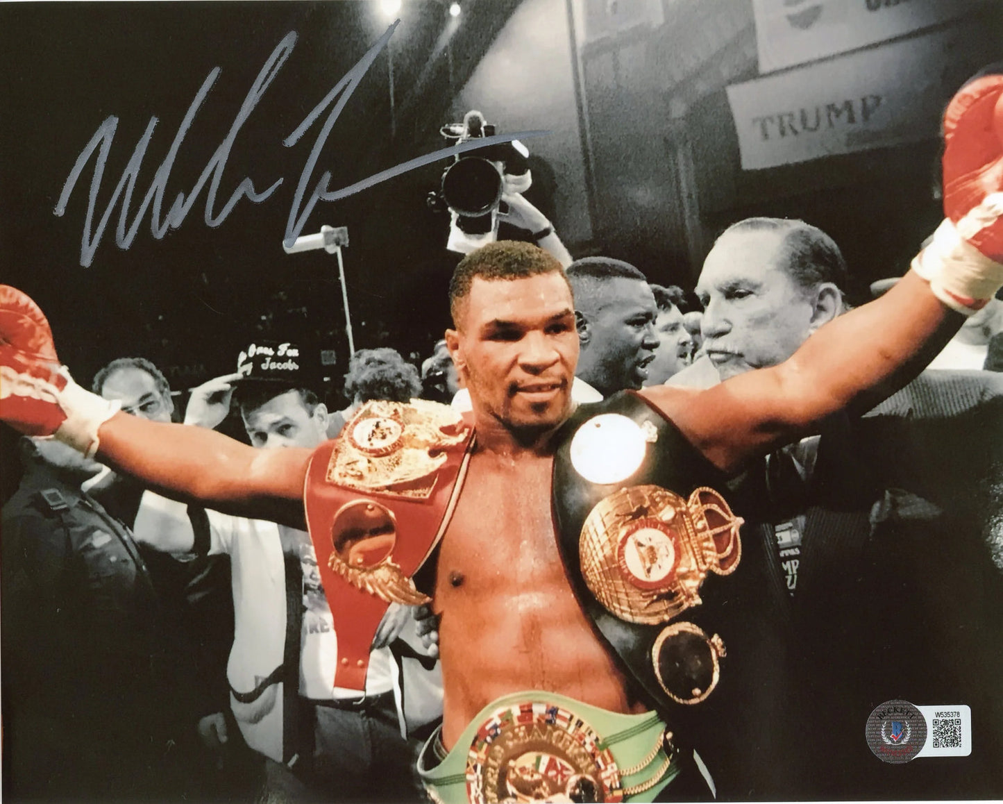 Mike Tyson Autographed W/ Championship Belts 8X10 Photo (Beckett)