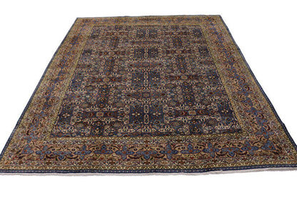 Vintage Blue Wool Oriental Rug Allover Floral