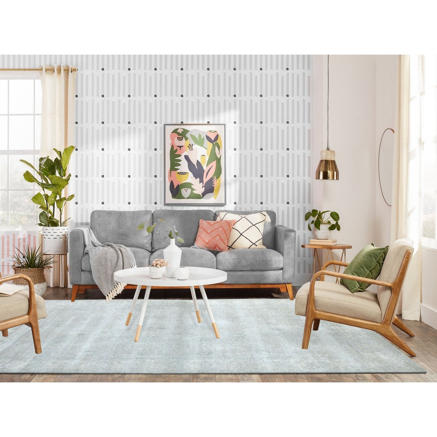 6'1"X9' Hand Knotted With Faded Colors White Wash Peshawar Shiny Wool Rug