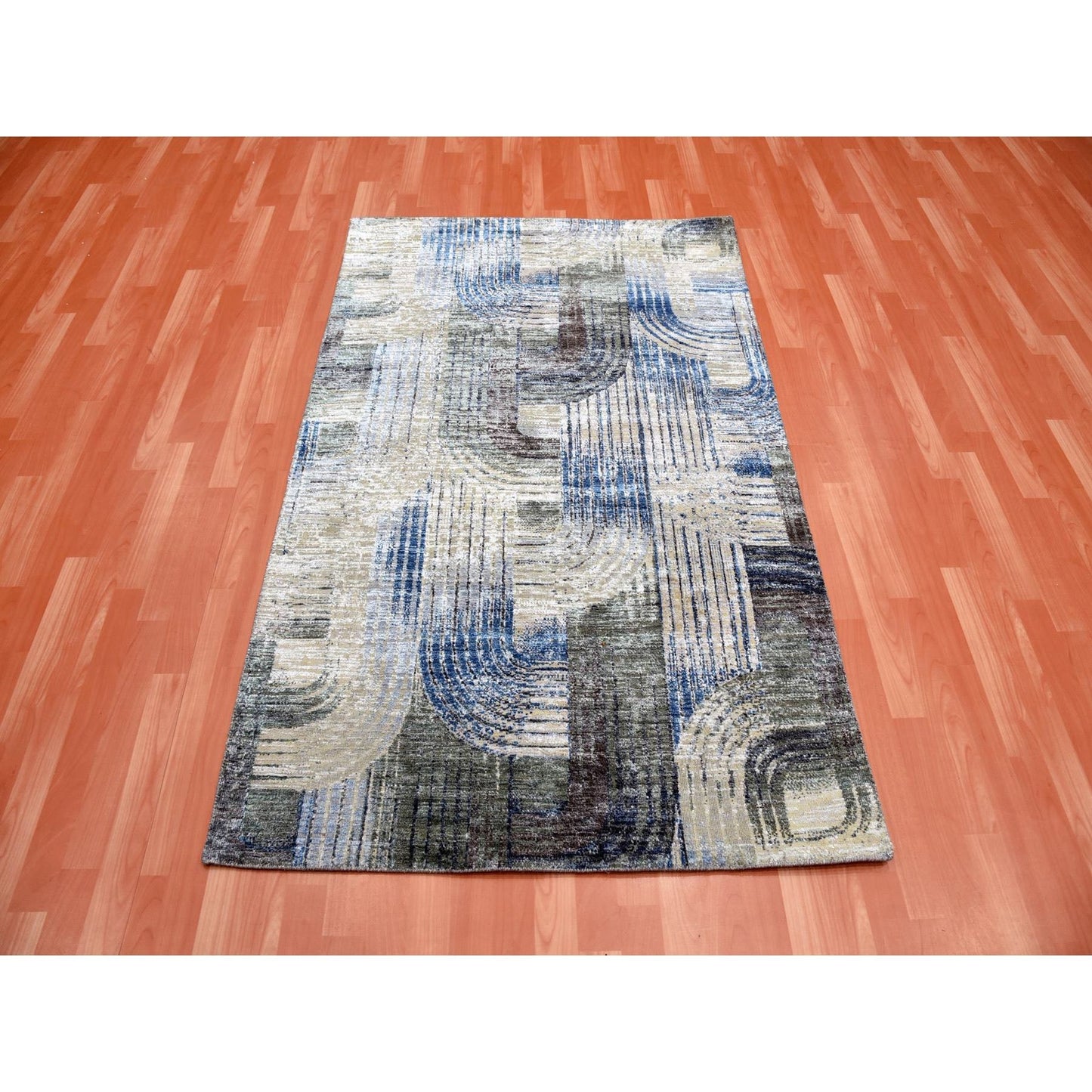 4'X6'1" The Intertwined Passage Silk With Textured Wool Hand Knotted Rug