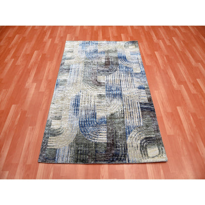 4'X6'1" The Intertwined Passage Silk With Textured Wool Hand Knotted Rug