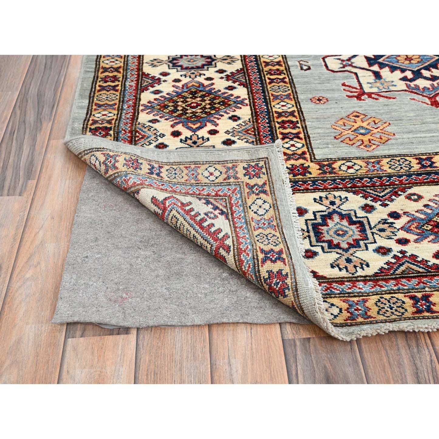 9'X11'9" Tempered Gray Afghan Super Kazak Hand Knotted Wool Oriental Rug