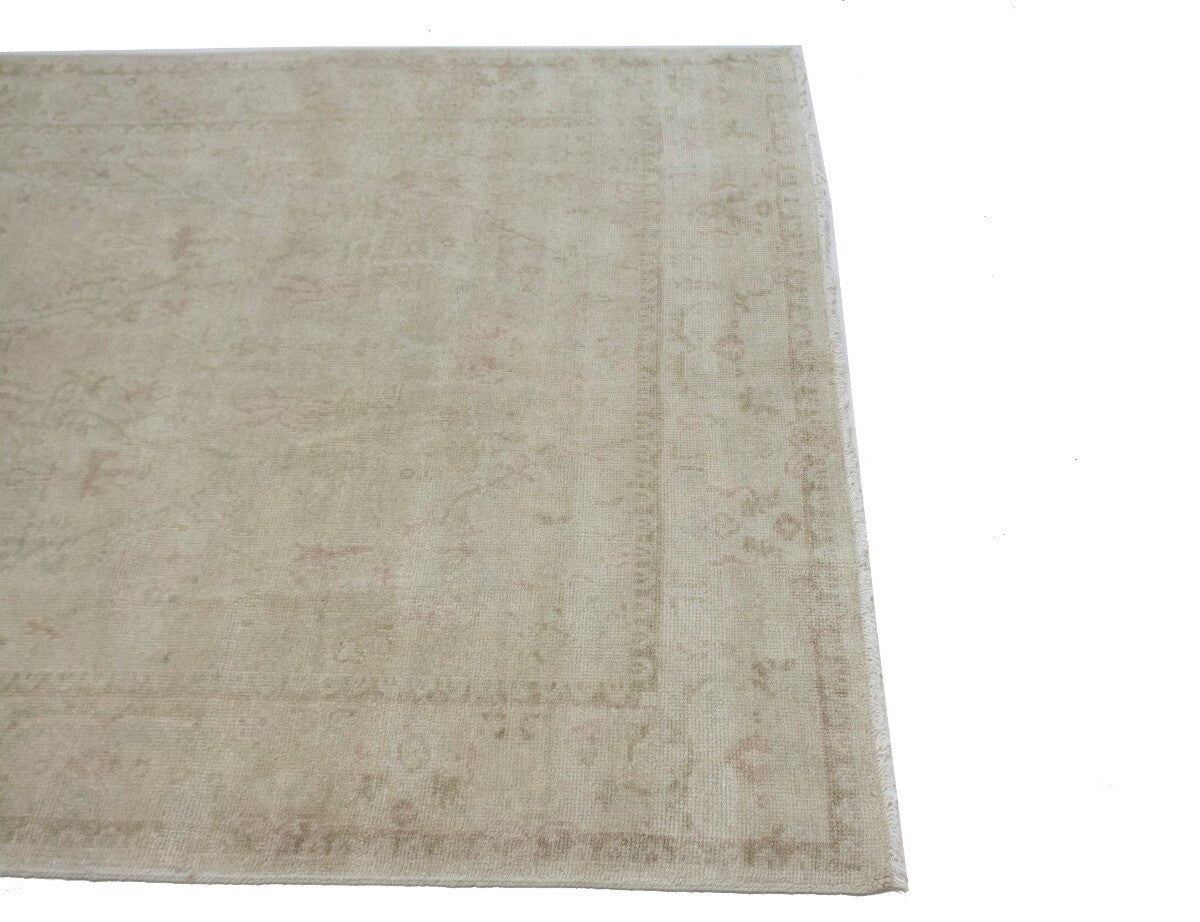 Transitional Muted Beige Floral Handmade Oriental