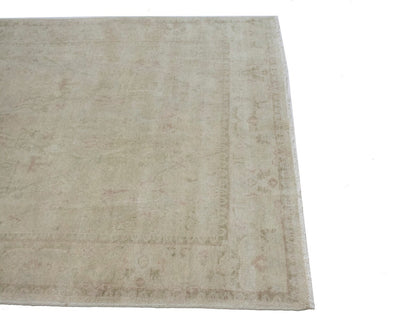 Transitional Muted Beige Floral Handmade Oriental