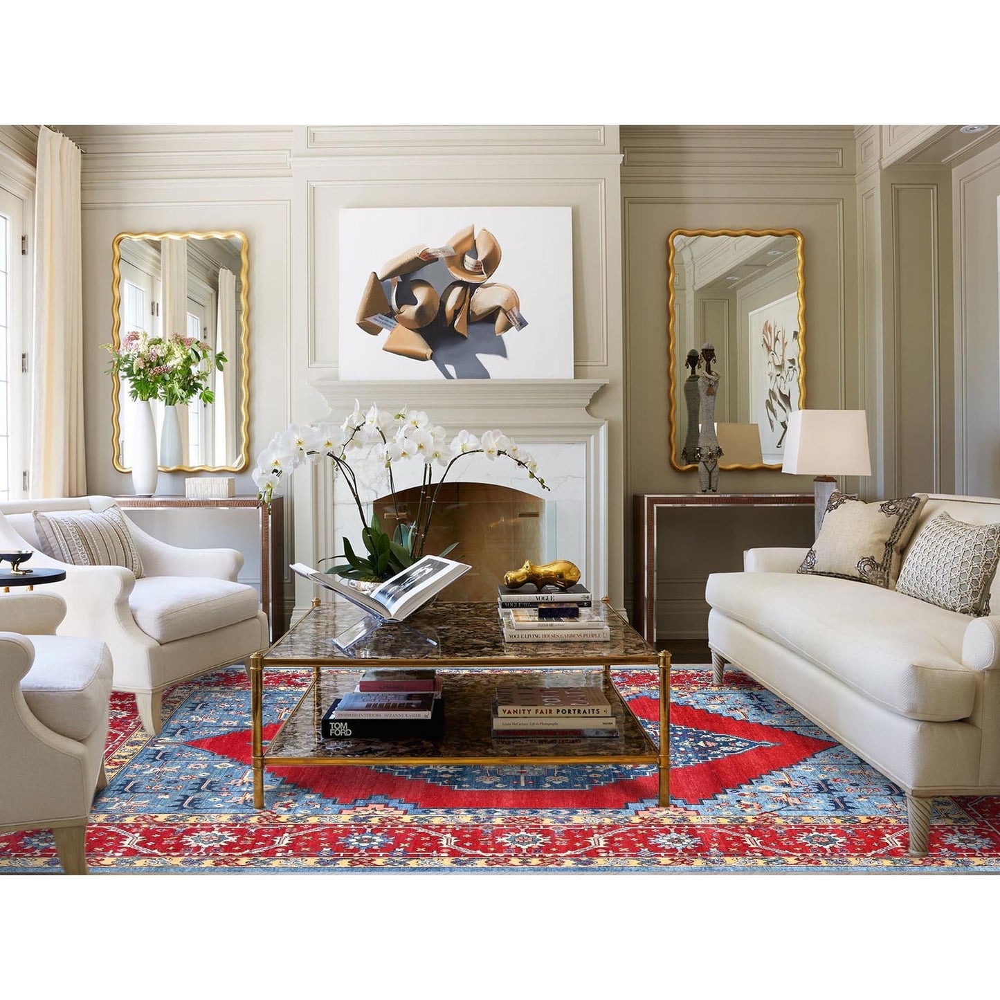 8'10"X12' Tomato Red Afghan Heris Seeripe Bakshaish Design 100% Wool Rug