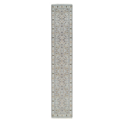 2'6"X13'9" Blue Nain Flower Design 250 Kpsi Wool Hand Knotted Runner Rug
