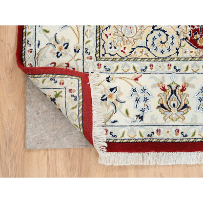 6'X6' Red Nain Flower Design 250 Kpsi Pure Wool Hand Knotted Square Rug