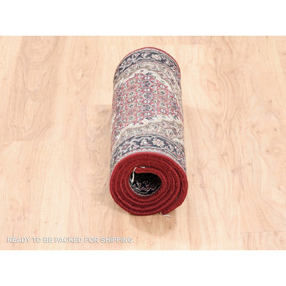 2'X6'1" Wool And Silk Red Tebraz Mahi Fish Design Hand Knotted Runner Rug