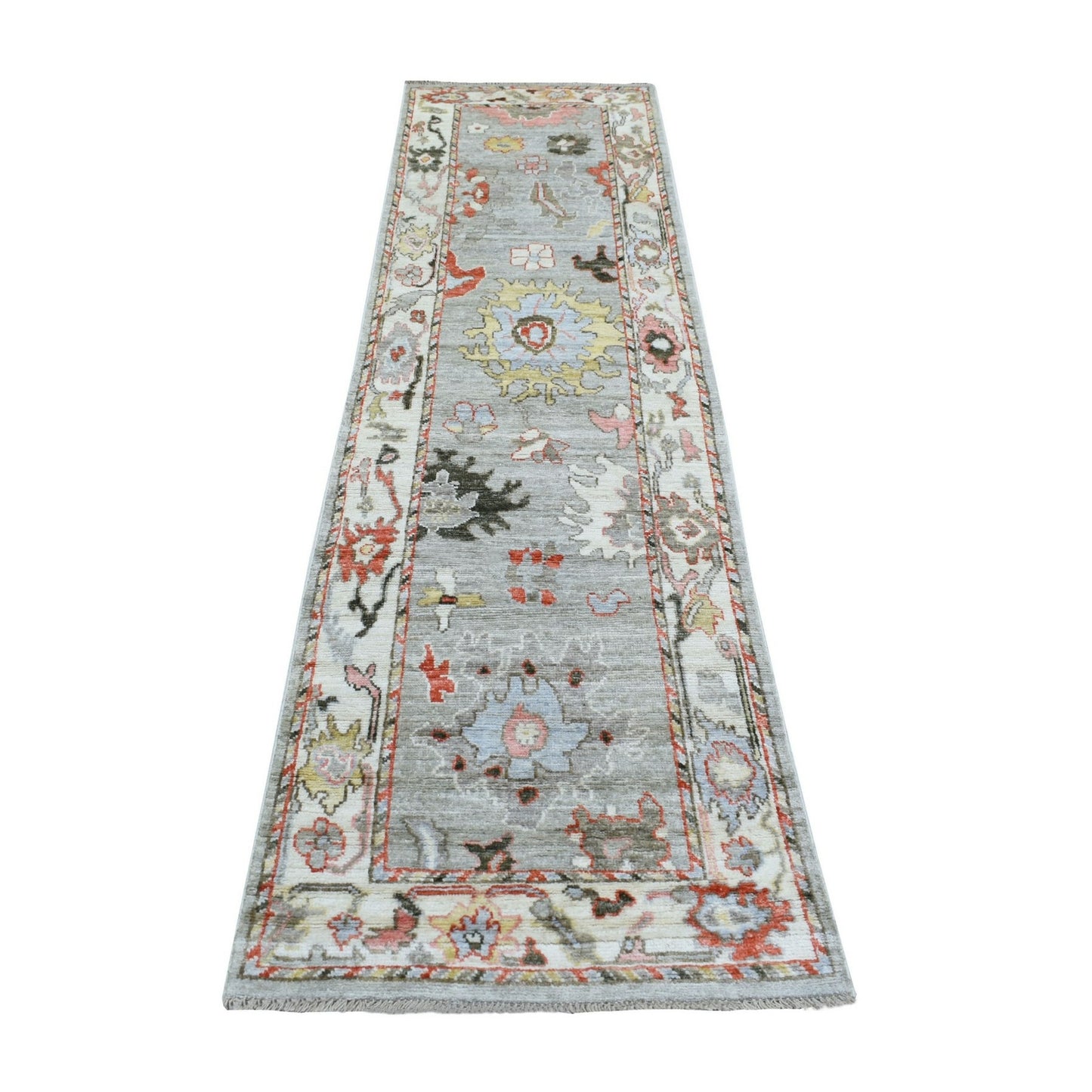 2'7"X9'8" Hand Knotted Gray Afghan Angora Oushak Pure Wool Oriental Rug