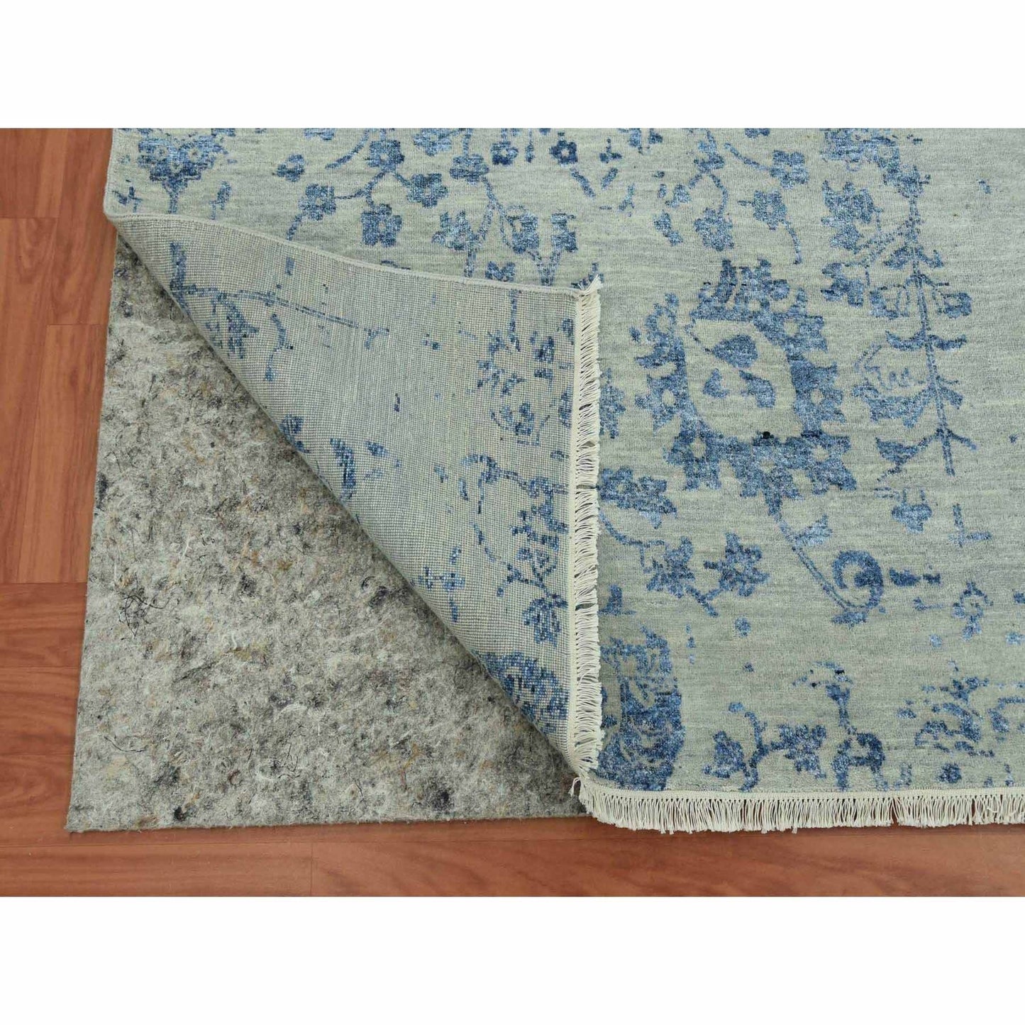 Rug 10'x13'8" Silver Zoroastrian Vase Design Wool and Silk Hand Knotted