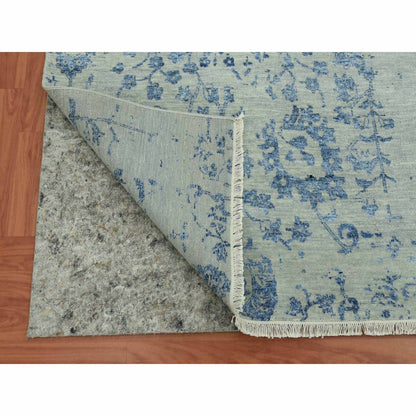 Rug 10'x13'8" Silver Zoroastrian Vase Design Wool and Silk Hand Knotted