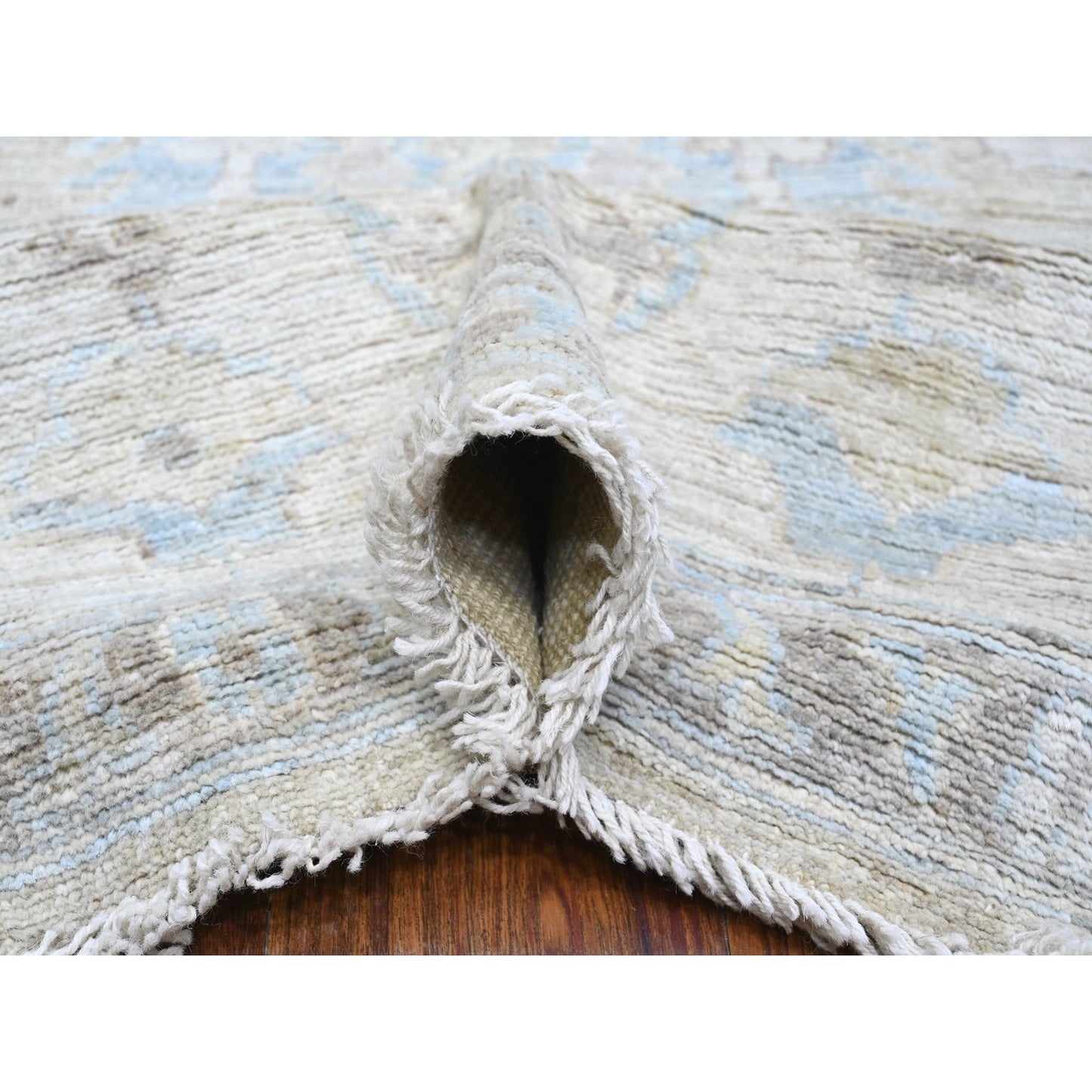 9'X11'9" Silver Gray Hand Knotted Faded Afghan Angora Oushak Oriental Rug