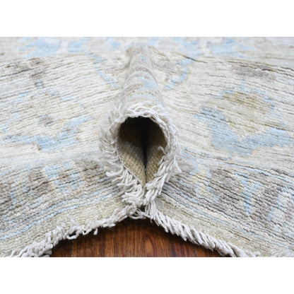 9'X11'9" Silver Gray Hand Knotted Faded Afghan Angora Oushak Oriental Rug