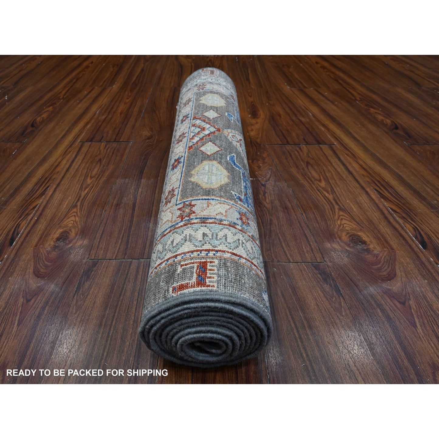 2'7"X9'6" Zombie Gray Fine Aryana Vegetable Dyes Runner Oriental Rug