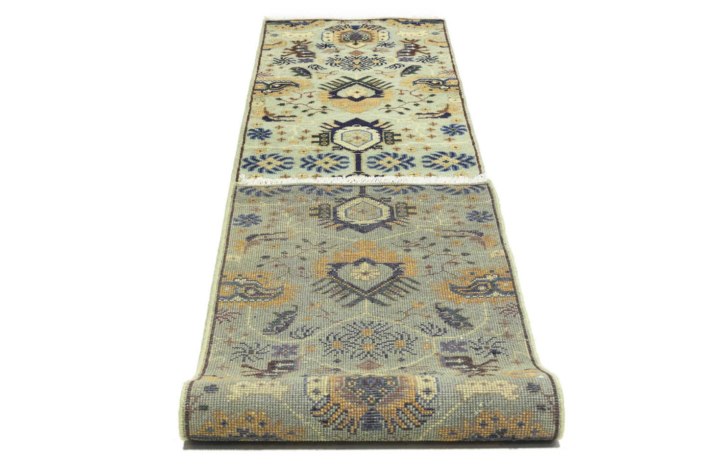 Geometric Tribal Oriental Runner Rug Light Gray