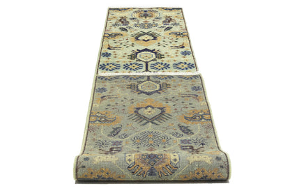 Geometric Tribal Oriental Runner Rug Light Gray