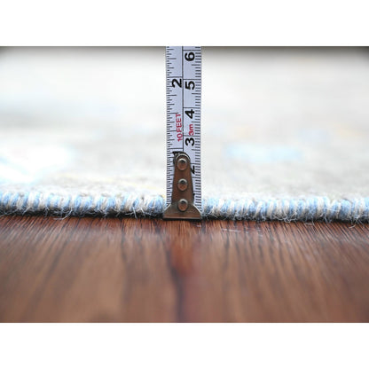 5'1"X12' Gray Hand Knotted Peshawar Birds Design Soft Wool Runner Rug