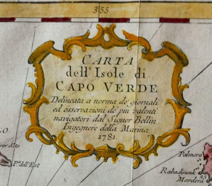 1781 Bellin Antique Map "Carta Dellisole Di Capo Verde" Hand-Colored Engraving