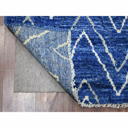 3'10"X5'9" Blue Hand Knotted Soft And Shiny Wool Moroccan Berber Rug