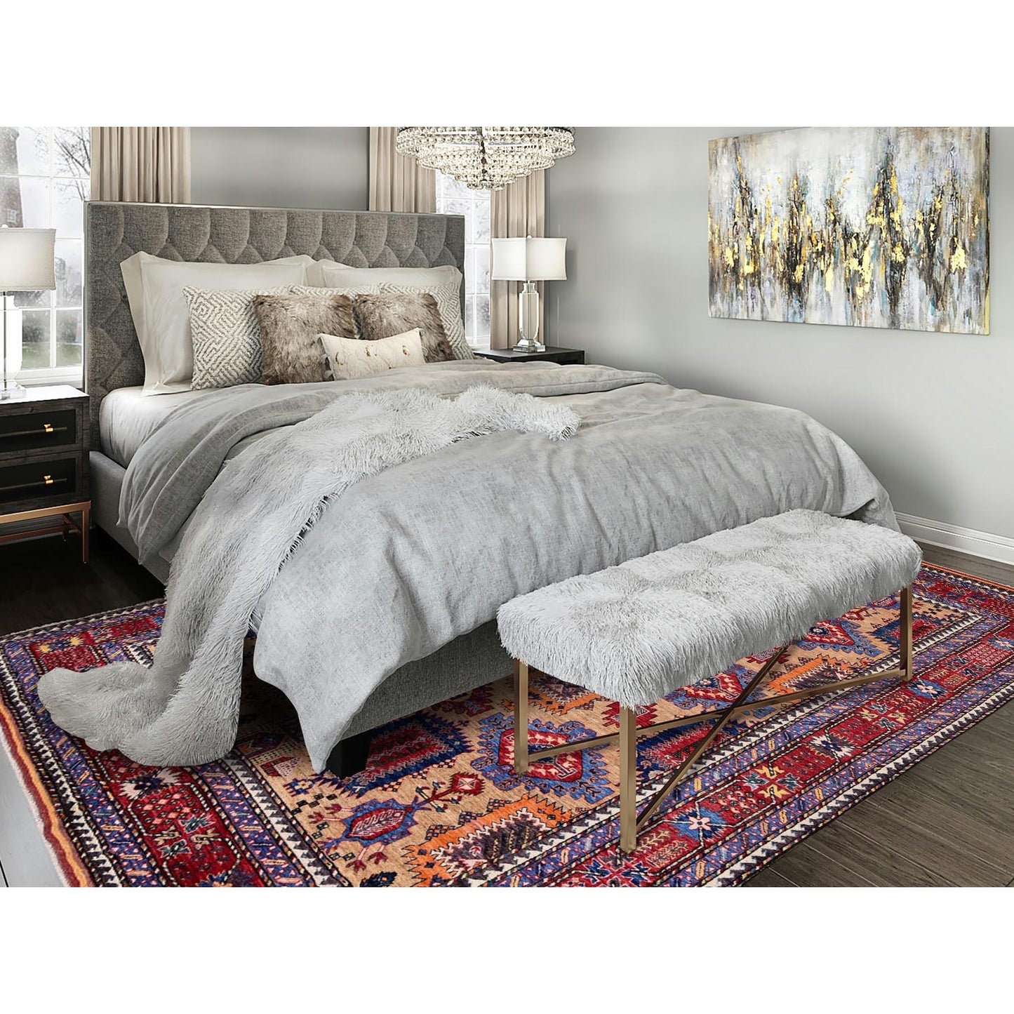 8'3"X9'9" Beige Afghan Caucasian Design Revival Hand Knotted Soft Wool Rug