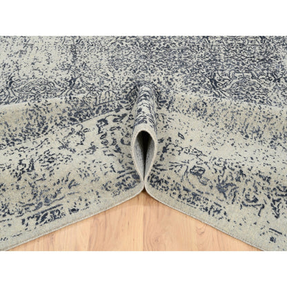 9'1"X12' Hand Loomed Light Gray Fine Jacquard Wool And Art Silk Rug