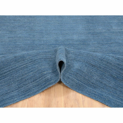 10'X14' Denim Blue Hand Loomed Modern Design Pure Wool Rug