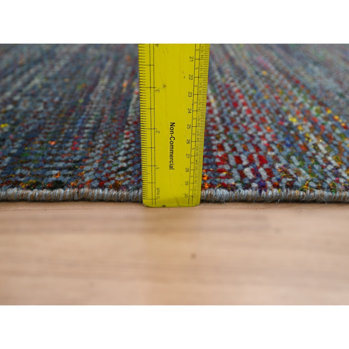 2'9"X10'2" Blue Grass Design Wool And Silk Modern Hand Knotted Runner Rug