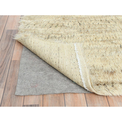 10'1"X14'1" Beige Undyed Natural Wool Hand Knotted Shaggy Moroccan Rug