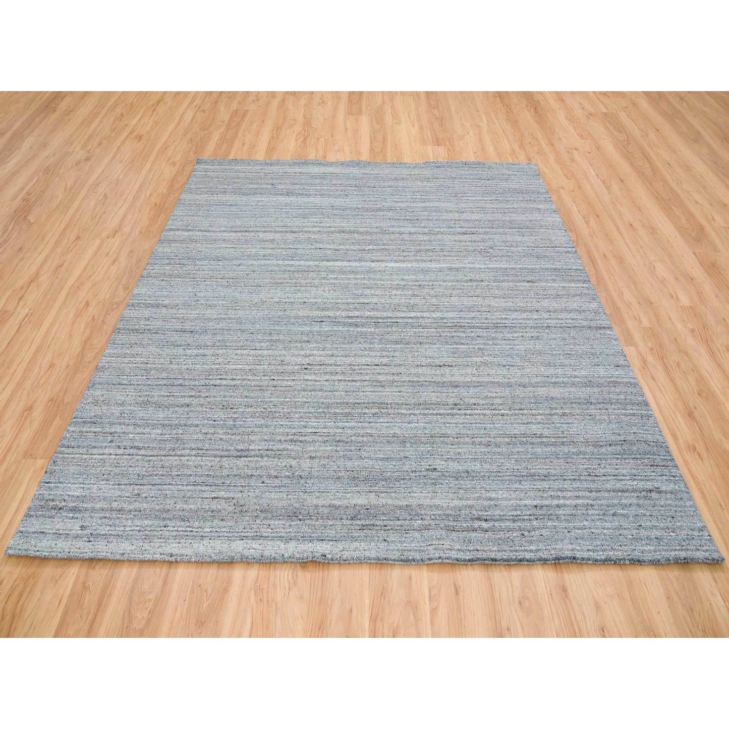 8'1"X8'1" Gray Wool Hand Loomed Modern Striae Design Square Oriental Rug