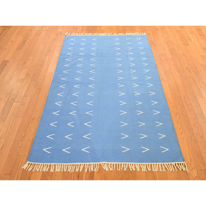 Modern 4'3"x6'6" Blue Vintage Durrie Kilim Pure Wool Hand Woven Rug with