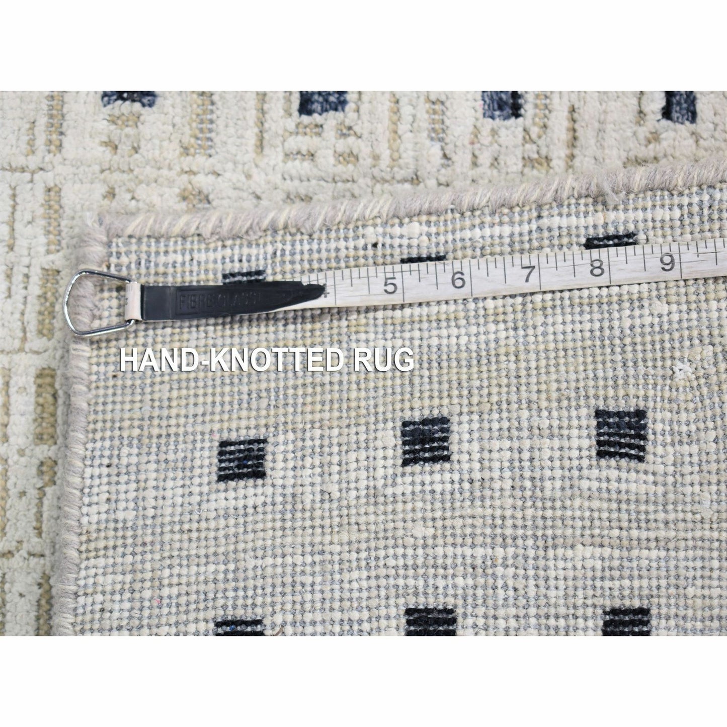 2'7"X8'1" Ivory Pure Silk With Wool Hand Knotted Modern Runner Rug