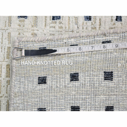 2'7"X8'1" Ivory Pure Silk With Wool Hand Knotted Modern Runner Rug