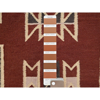 5'2"X7' Brown American Geometric Design Rug Flat Weave Hand Woven Wool