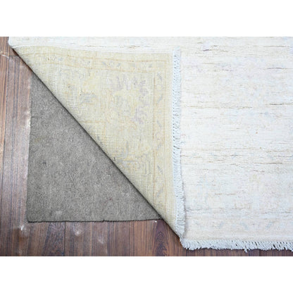 Rug 3'10"x11'2" White Diamond Hand Knotted White Wash Peshawar Runner