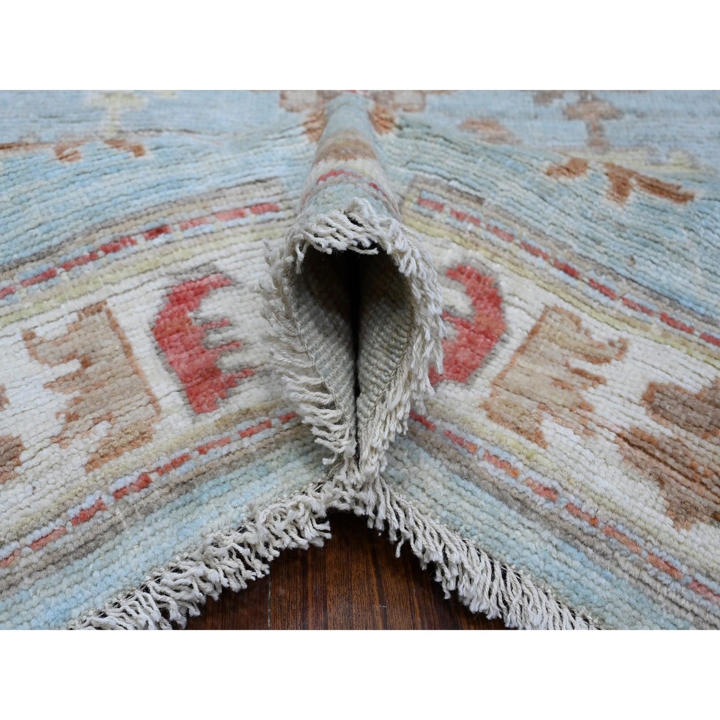 8'10"X12' Iceberg Blue Hand Knotted Afghan Angora Oushak Oriental Rug