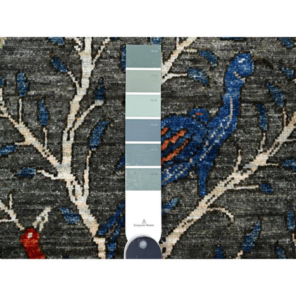 2'7"X9'9" Digital Gray Birds Paradise Hand Knotted Runner Peshawar Rug