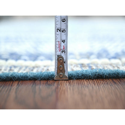 6'X10'4" Blue Moroccan Weave With Line Design Soft Wool Hand Knotted Rug