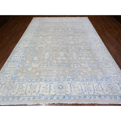 8'9"X12' Brown White Wash Peshawar Wool Hand Knotted Oriental Rug