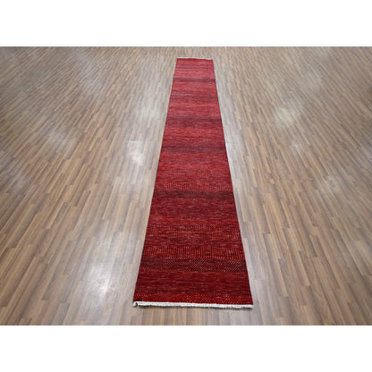 2'5"X14' Red Modern Grass Design Hand Knotted Wool And Silk Runner Rug