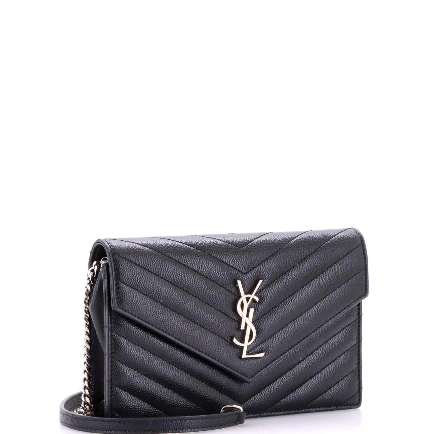 Saint Laurent Classic Monogram Wallet On Chain Matelasse Chevron Leather Small