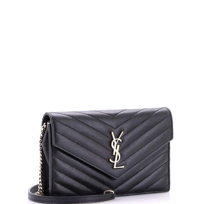 Saint Laurent Classic Monogram Wallet On Chain Matelasse Chevron Leather Small