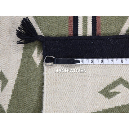 5'2"X7' Ivory Navajo Design Flat Weave Wool Hand Woven Rug