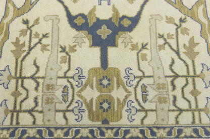 Handmade Oushak Oriental Rug Wool Carpet Floral