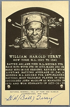 Wh Bill Terry Autographed Hall Of Fame Plaque Postcard