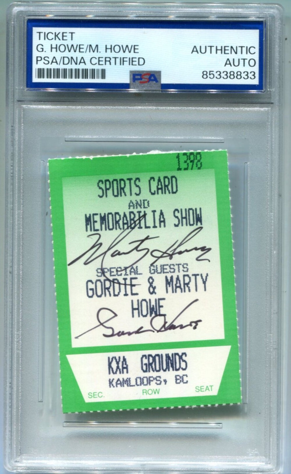 Gordie Howe/Marty Howe Show Ticket Signed Psa