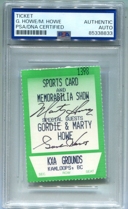 Gordie Howe/Marty Howe Show Ticket Signed Psa